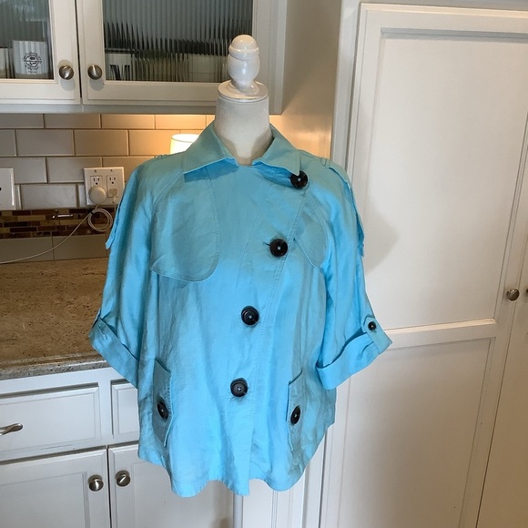 Chico’s Linen Blue Turquoise Jacket Size XL (3) - Picture 3 of 11